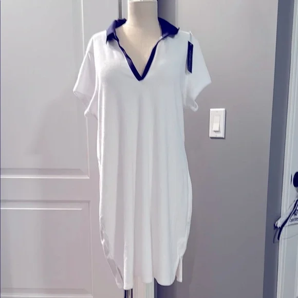 Renwick Golf Dress White Terry XL Navy Collar Women’s NWT V Neck - Picture 4 of 10